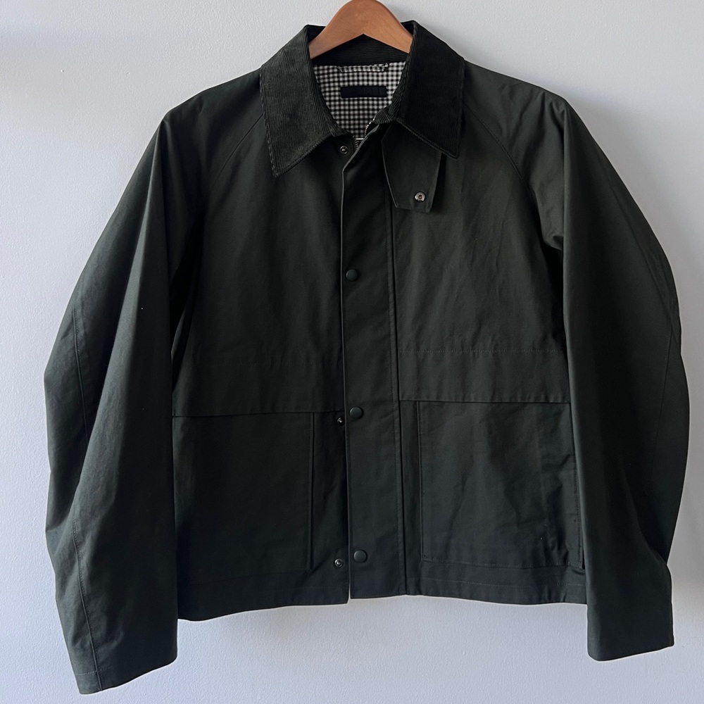 Men's Dark Green Casual Jacket with Contrast Collar